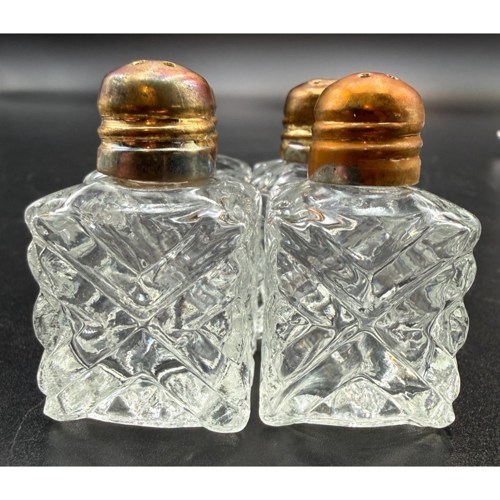 Vintage Crystal Cut Clear Glass Miniature Salt and Pepper Shakers 2 Sets - Picture 2 of 5